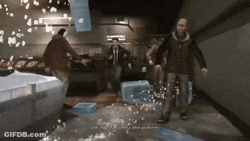 A Man In A Video Game Says Uhh Hey I 'M What Is Your Problem GIF