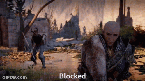 A Man In A Video Game With The Word Blocked On The Bottom GIF
