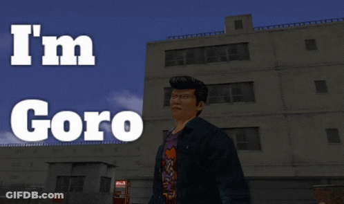A Man In A Video Game With The Words I 'M Goro Behind Him GIF