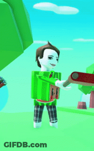 A Man In A Watermelon Costume Is Holding A Red Sword GIF