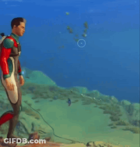 A Man In A Wet Suit Is Walking In The Water With The Word Pioneer Written On The Bottom GIF