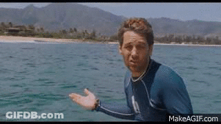 A Man In A Wetsuit Is Standing In The Water . GIF