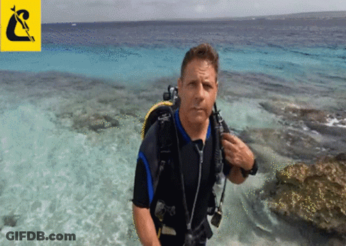A Man In A Wetsuit Is Standing In The Water GIF