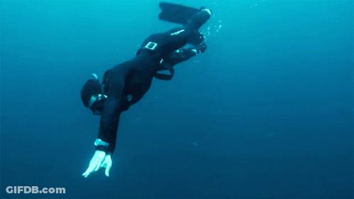 A Man In A Wetsuit Is Swimming In The Water GIF
