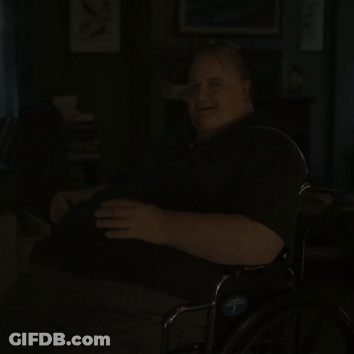 A Man In A Wheelchair Has A Sticker On The Back Of His Chair That Says ' Adaptive ' GIF