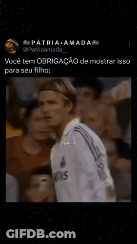 A Man In A White Adidas Shirt Is Looking At The Camera . GIF