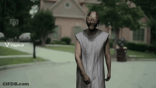 A Man In A White Dress Is Walking Down A Street With A Viggle.ai Logo In The Background GIF