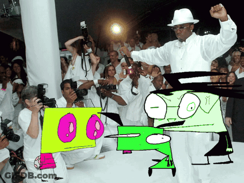 A Man In A White Hat Is Standing In Front Of A Crowd Of People GIF