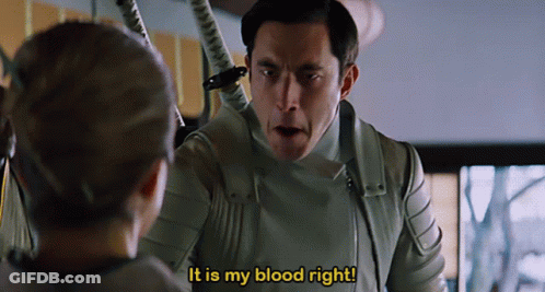 A Man In A White Jacket Is Talking To A Woman And Says " It Is My Blood Right " GIF