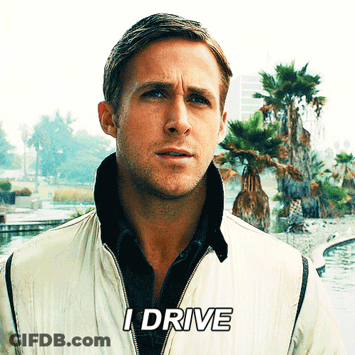A Man In A White Jacket Says I Drive In Front Of Palm Trees GIF