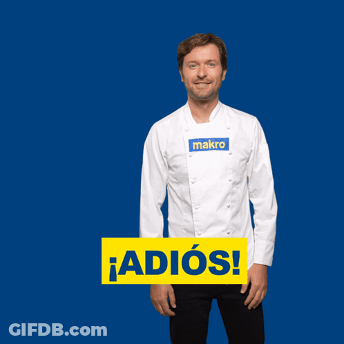 A Man In A White Jacket With A Macro Sticker On His Chest GIF