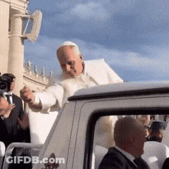 A Man In A White Robe Is Standing In The Back Of A Car GIF