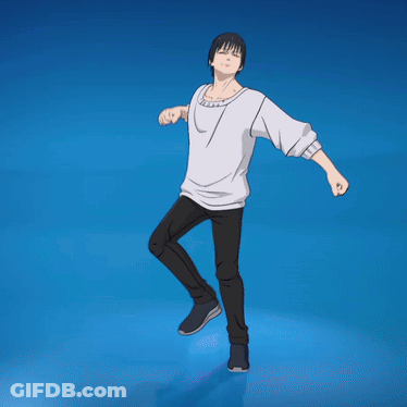 A Man In A White Shirt And Black Pants Dancing On A Blue Background GIF