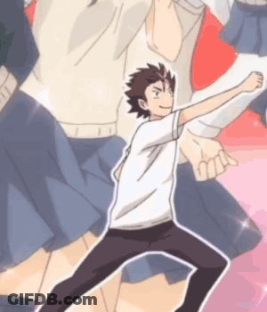 A Man In A White Shirt And Black Pants Is Standing In Front Of A Group Of Girls . GIF