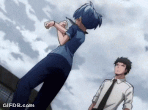 A Man In A White Shirt And Black Tie Is Standing Next To A Boy In A Blue Shirt GIF