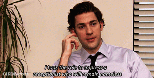 A Man In A White Shirt And Black Tie Says I Took The Role To Impress A Receptionist Who Will Remain Nameless .. GIF