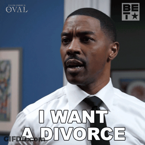 A Man In A White Shirt And Black Tie Says " I Want A Divorce " GIF