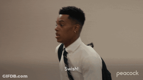 A Man In A White Shirt And Black Tie Says Swish GIF
