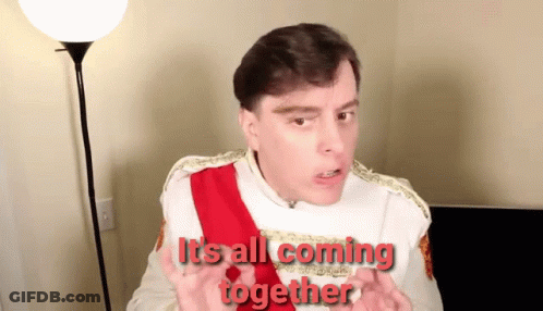 A Man In A White Shirt And Red Sash Is Saying It 'S All Coming Together GIF