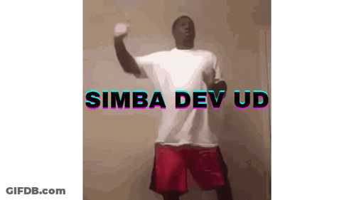 A Man In A White Shirt And Red Shorts Is Dancing With The Words Simba Dev Ud In The Background GIF