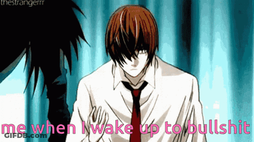 A Man In A White Shirt And Red Tie With The Words Me When I Wake Up To Bullshit Above Him GIF