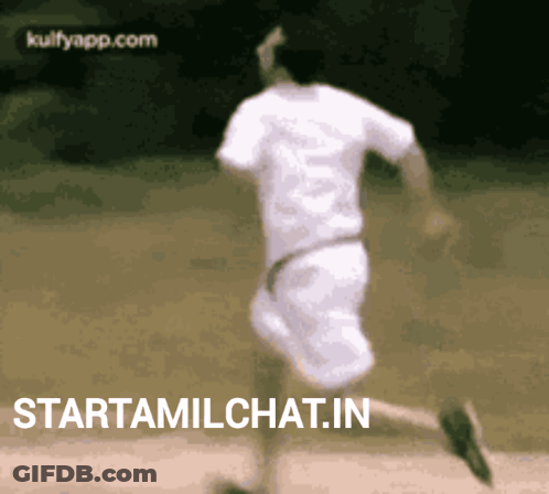 A Man In A White Shirt And Shorts Is Running With The Words Startamilchat.in In The Corner GIF