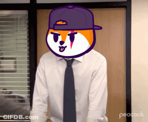 A Man In A White Shirt And Tie Has A Cartoon Character On His Head GIF