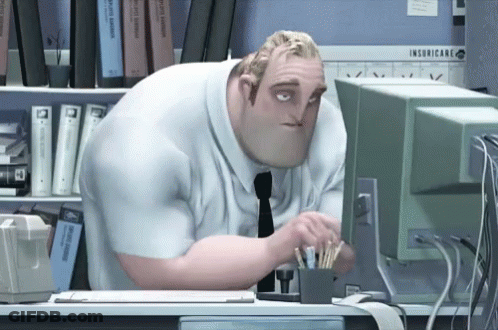 A Man In A White Shirt And Tie Is Looking At A Computer Screen In Front Of A Sign That Says Insufficiaria GIF