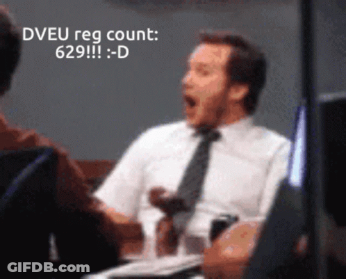 A Man In A White Shirt And Tie Is Sitting At A Table With His Mouth Open And The Words Dveu Reg Count Written Above Him GIF