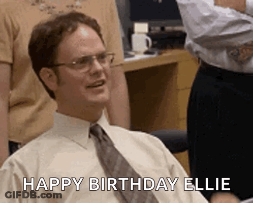 A Man In A White Shirt And Tie Is Smiling And Says Happy Birthday Ellie . GIF