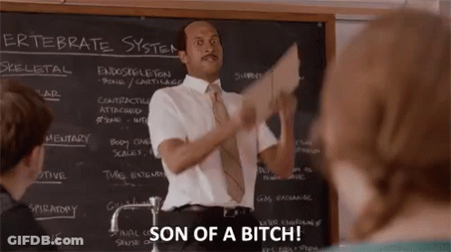 A Man In A White Shirt And Tie Is Standing In Front Of A Blackboard And Holding A Piece Of Paper In Front Of Him . GIF