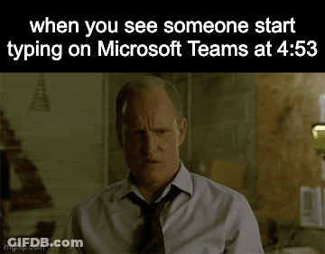 A Man In A White Shirt And Tie Is Typing On Microsoft Teams At 4:55 GIF