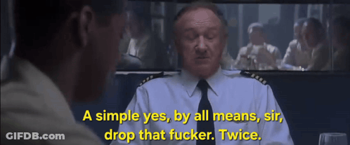 A Man In A White Shirt And Tie Says " A Simple Yes By All Means Sir Drop That Fucker " GIF