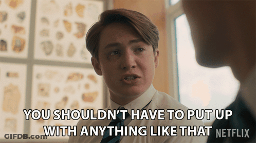 A Man In A White Shirt And Tie Says " You Shouldn 'T Have To Put Up With Anything Like That " GIF