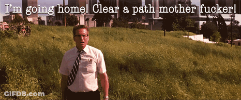 A Man In A White Shirt And Tie Stands In A Field With The Words I 'M Going Home Clear A Path Mother Fucker GIF