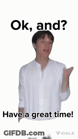 A Man In A White Shirt Is Dancing And Says Ok And Have A Great Time GIF