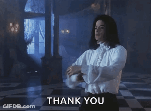 A Man In A White Shirt Is Dancing With The Words Thank You Behind Him GIF