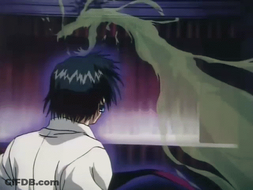 A Man In A White Shirt Is Looking At A Ghost GIF