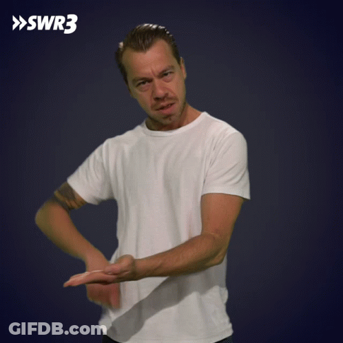 A Man In A White Shirt Is Making A Funny Face In Front Of A Blue Background With The Letters Swr3 On It GIF