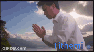 A Man In A White Shirt Is Praying With The Word Tithemi In Blue GIF