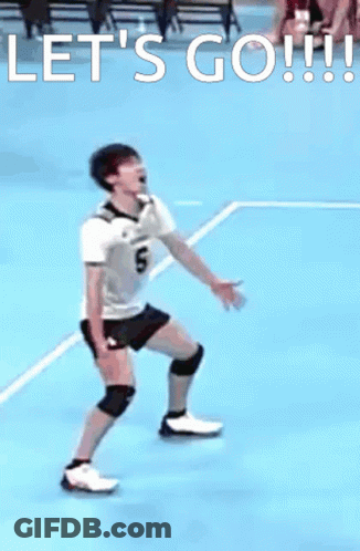 A Man In A White Shirt Is Running On A Blue Court With The Words Let 'S Go GIF