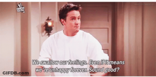 A Man In A White Shirt Is Saying We Swallow Our Feelings Even If It Means We 'Re Unhappy Forever Sound Good GIF