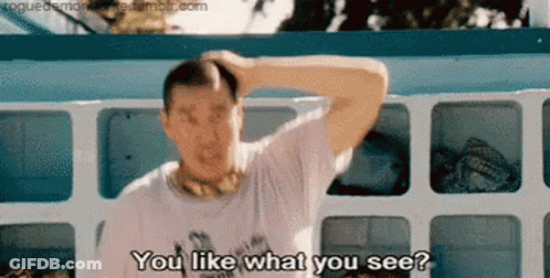 A Man In A White Shirt Is Scratching His Head And Says You Like What You See ? GIF