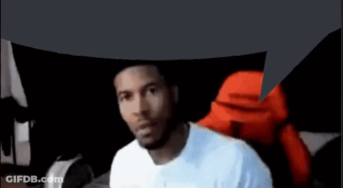 A Man In A White Shirt Is Sitting In A Chair With A Speech Bubble Above His Head . GIF
