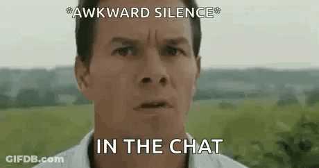 A Man In A White Shirt Is Standing In A Field With A Caption That Says `` Awkward Silence '' In The Chat . GIF