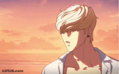A Man In A White Shirt Is Standing In Front Of A Sunset Sky GIF