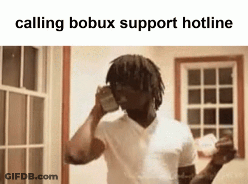 A Man In A White Shirt Is Talking On A Cell Phone With The Words Calling Bobux Support Hotline Above Him GIF