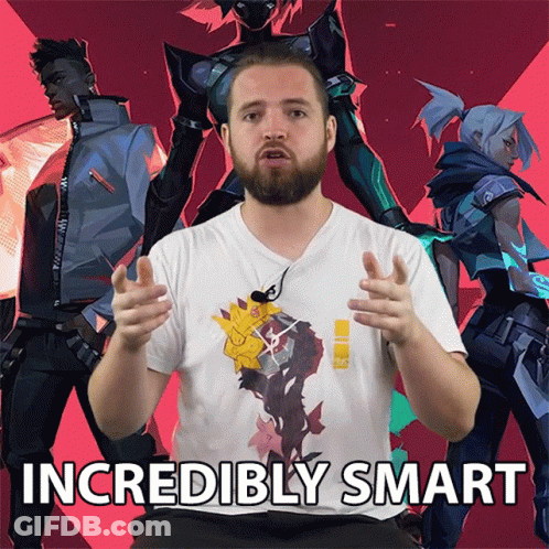 A Man In A White Shirt Says Incredibly Smart In Front Of A Video Game Character GIF