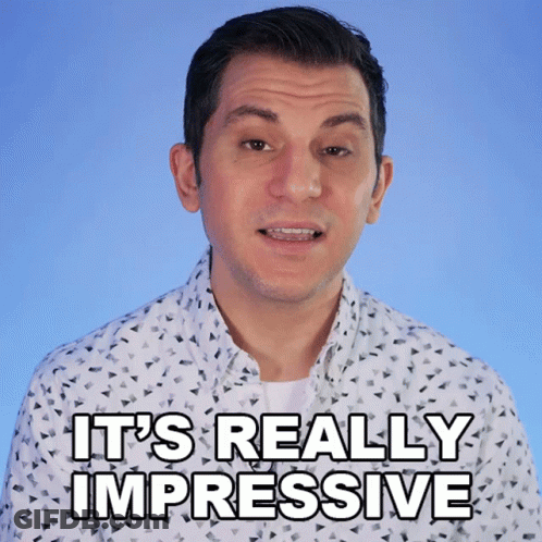 A Man In A White Shirt Says It 'S Really Impressive On A Blue Background GIF
