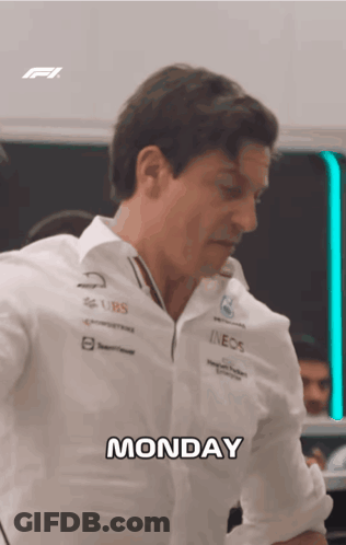 A Man In A White Shirt Says Monday In A Room GIF